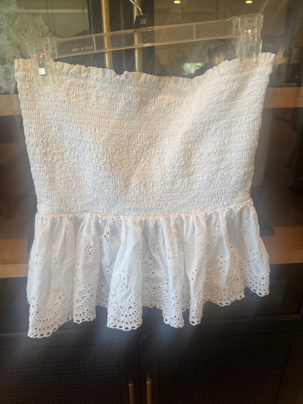 American Eagle Outfitters White Eyelet Smocked Peplum Top